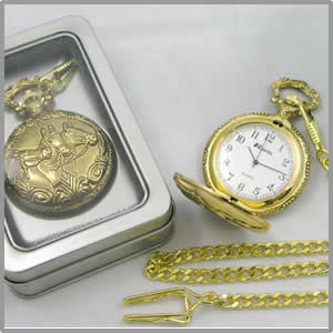Horses Design Gold Finish Pocket Watch