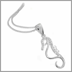 Sterling Silver Sea Horse Pendant On Chain
